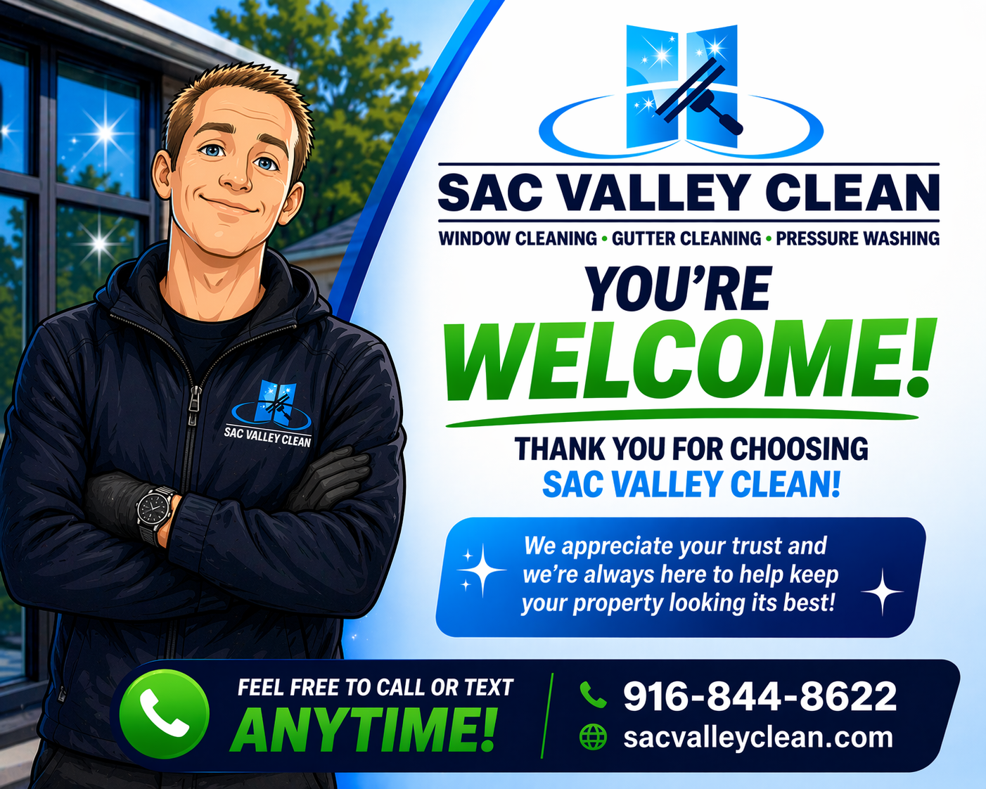Sac Valley Clean branded window cleaning hero image