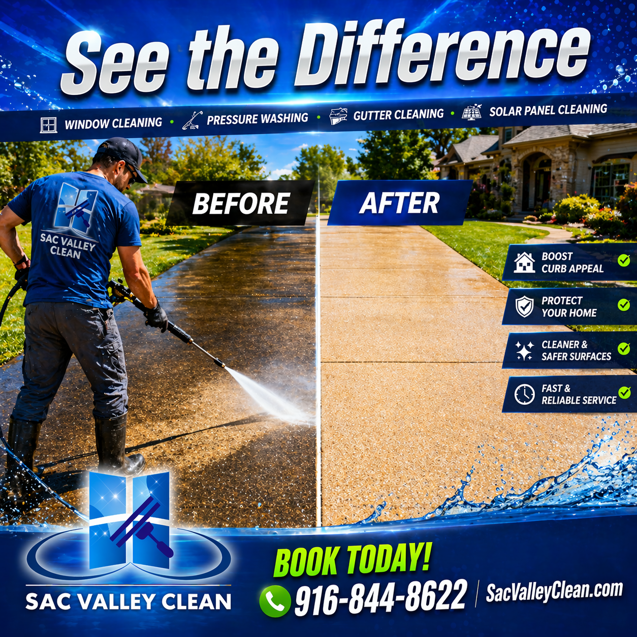 Driveway pressure washing transformation by Sac Valley Clean