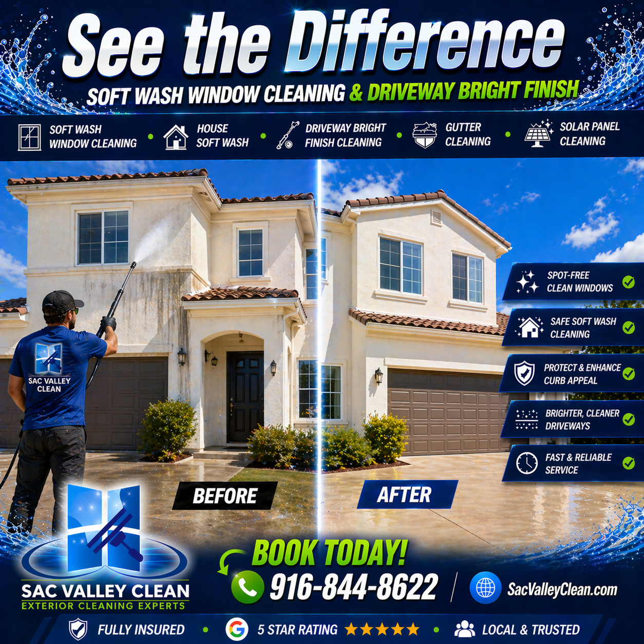 Bright clean exterior windows and surfaces