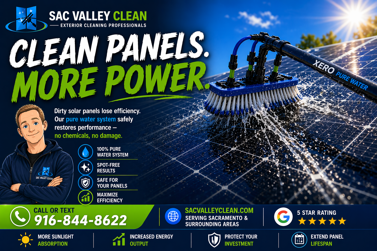 Solar panel cleaning Sacramento professional service using pure water system
