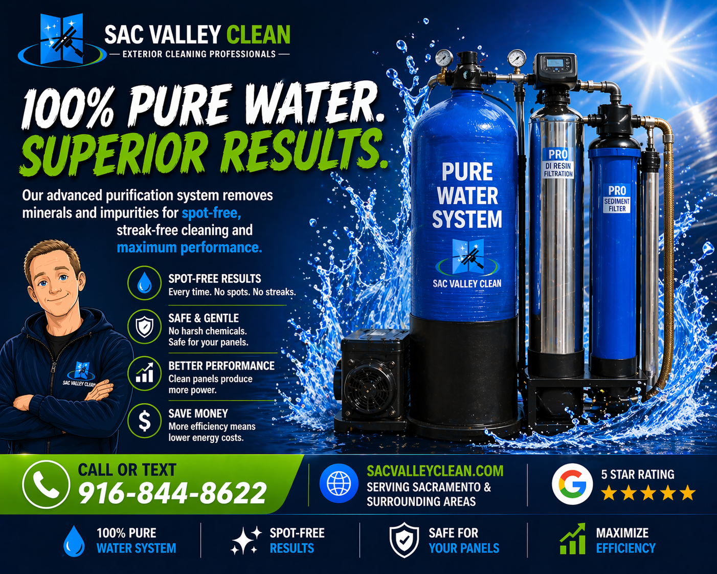 Pure water cleaning system for solar panels and windows Sacramento