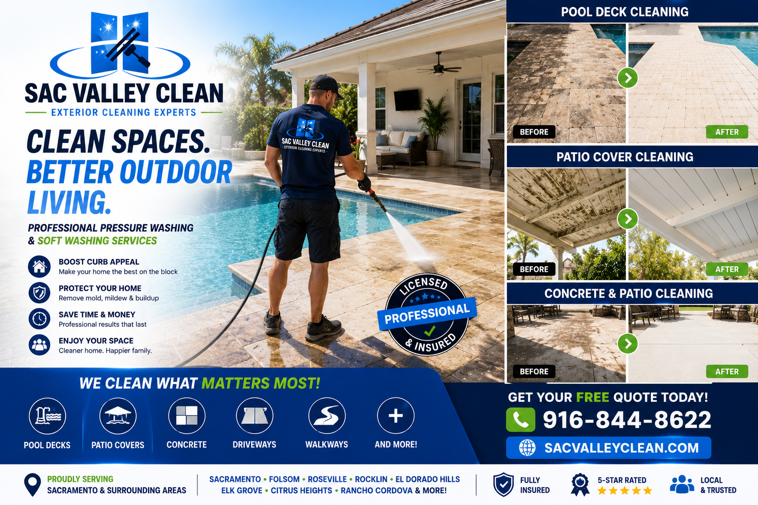 Pressure washing and soft washing services for Sacramento homes by Sac Valley Clean